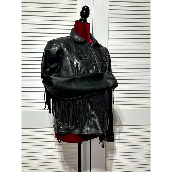 Vintage Gypsy Women's Black Leather Fringe Jacket Western Bohemian Size 18 3085 - Picture 6 of 15